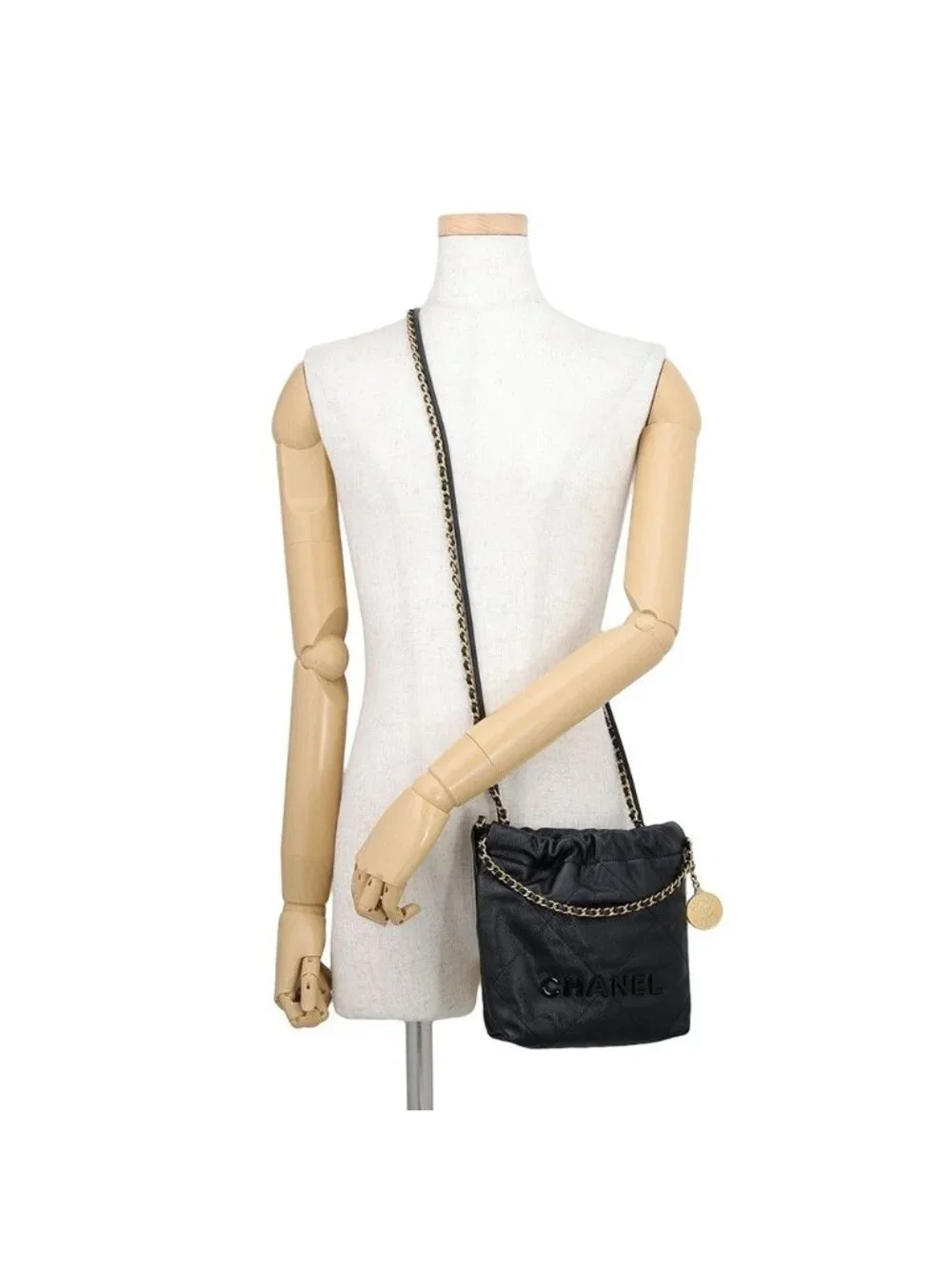Chanel Handbag 22 Mini CC Logo Caviar Leather 2-Way Shoulder Black